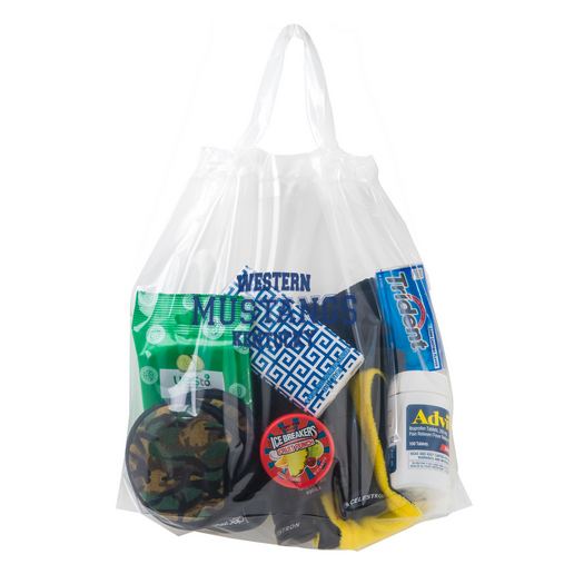 Custom Printed Crystal Clear Stadium Security Poly-Draw Tape Bag (12"x12"x6") - Flexo Ink - 12PD12126-FI